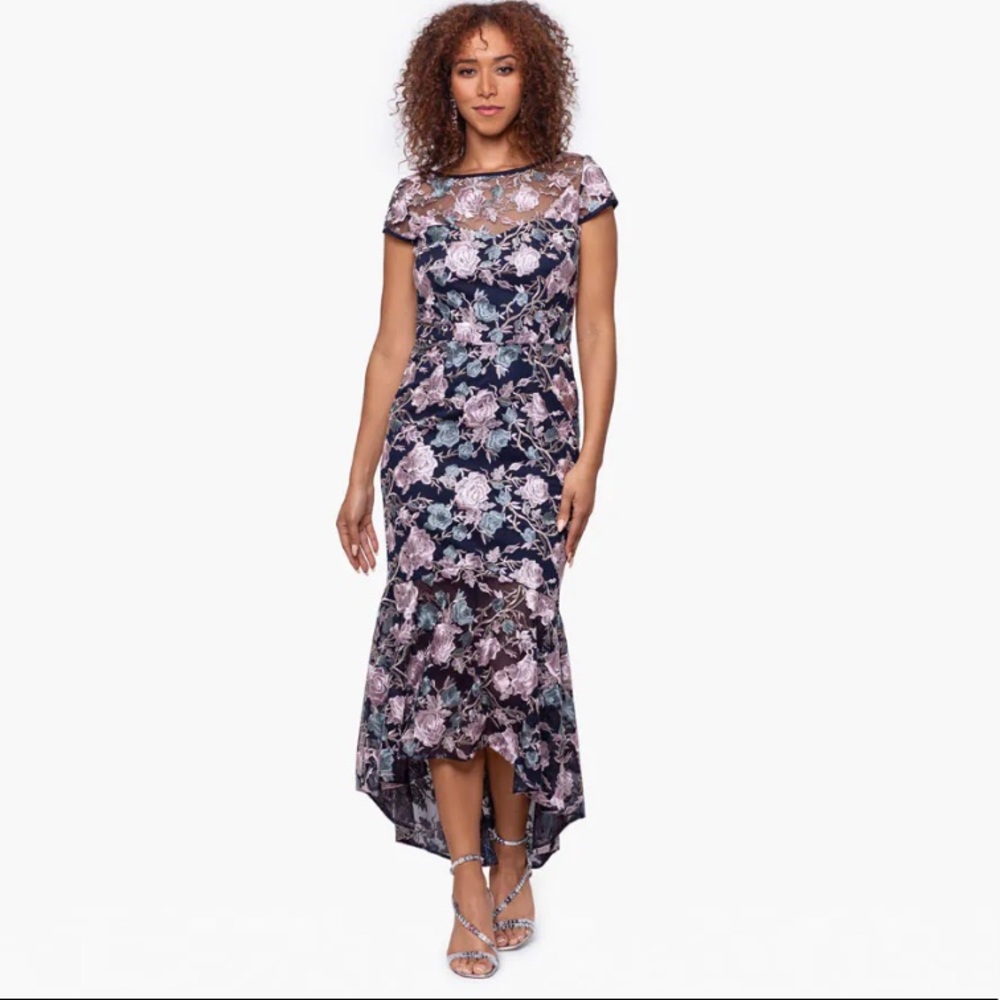 Embroidered High-Low Midi Dress